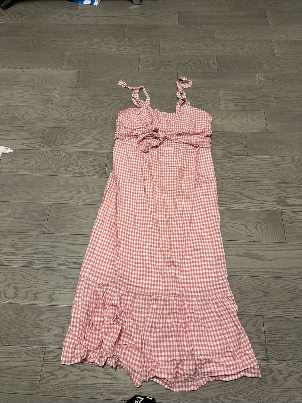 Ripe Pink Gingham Tie-Strap Maxi Dress
